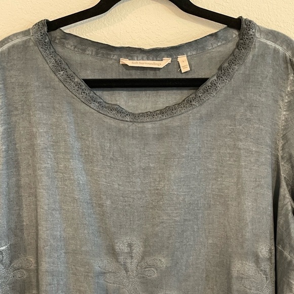 Soft Surroundings Women’s Tunic Top Grey 100% Cotton Lace Longline Cottagecore - Picture 4 of 12